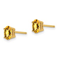 14K Yellow Gold 6x4mm Oval Checker-cut Citrine Post Earrings view 2
