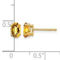 14K Yellow Gold 6x4mm Oval Checker-cut Citrine Post Earrings view 4