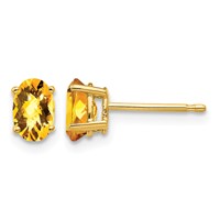 14K Yellow Gold 6x4mm Oval Checker-cut Citrine Post Earrings view 1