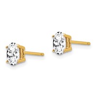 14K Yellow Gold 6x 4mm Oval Cubic Zirconia Post Earrings view 2