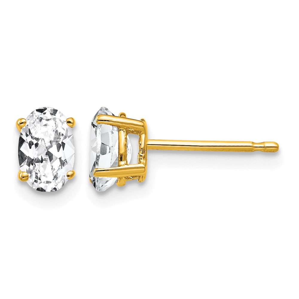 14K Yellow Gold 6x 4mm Oval Cubic Zirconia Post Earrings