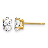 14K Yellow Gold 6x 4mm Oval Cubic Zirconia Post Earrings view 1