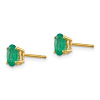14K Yellow Gold 6x 4mm Oval Emerald Post Earrings view 2