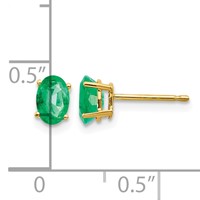 14K Yellow Gold 6x 4mm Oval Emerald Post Earrings view 4