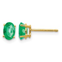 14K Yellow Gold 6x 4mm Oval Emerald Post Earrings view 1