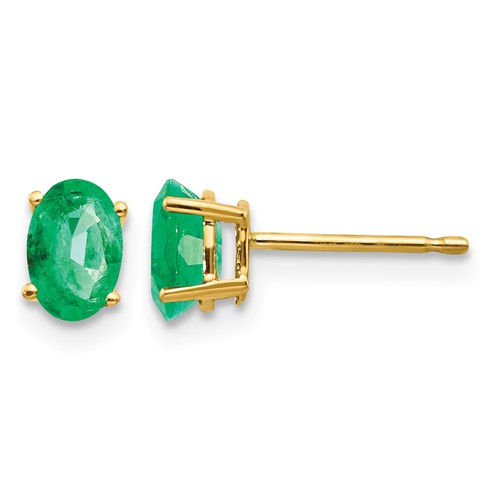 14K Yellow Gold 6x 4mm Oval Emerald Post Earrings