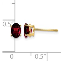 14K Yellow Gold 6x 4mm Oval Garnet Post Earrings view 4