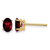 14K Yellow Gold 6x 4mm Oval Garnet Post Earrings view 1