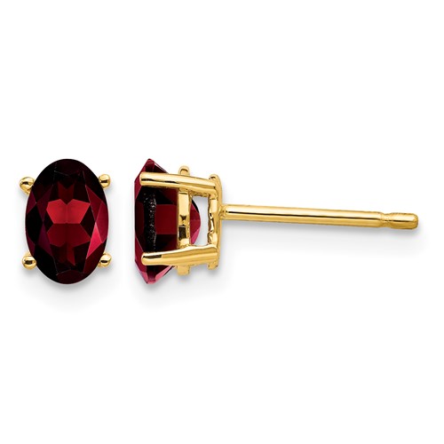 14K Yellow Gold 6x 4mm Oval Garnet Post Earrings
