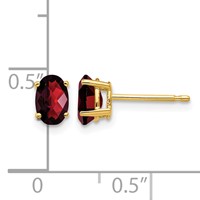 14K Yellow Gold 6x4mm Oval Checker-cut Garnet Post Earrings view 4