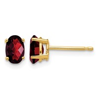 14K Yellow Gold 6x4mm Oval Checker-cut Garnet Post Earrings view 1