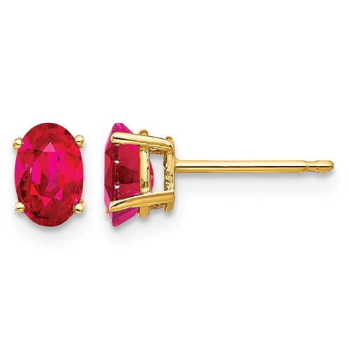 14K Yellow Gold 6x 4mm Oval Ruby Post Earrings