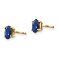 14K Yellow Gold 6x 4mm Oval Sapphire Post Earrings view 2