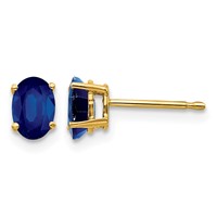 14K Yellow Gold 6x 4mm Oval Sapphire Post Earrings view 1