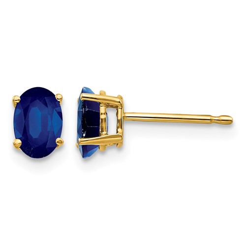 14K Yellow Gold 6x 4mm Oval Sapphire Post Earrings