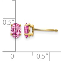 14K Yellow Gold 6x4mm Oval Pink Sapphire Post Earrings view 4