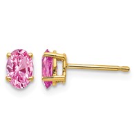 14K Yellow Gold 6x4mm Oval Pink Sapphire Post Earrings view 1