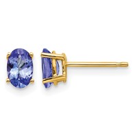 14K Yellow Gold 6x 4mm Oval Tanzanite Post Earrings view 1