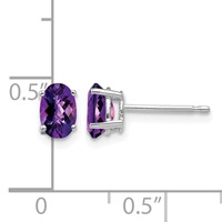 14K White Gold 6x 4mm Oval Checker-cut Amethyst Post Earrings view 4