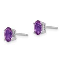 14K White Gold 6x4mm Oval Amethyst Post Earrings view 2
