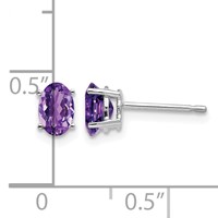 14K White Gold 6x4mm Oval Amethyst Post Earrings view 4