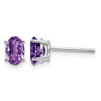 14K White Gold 6x4mm Oval Amethyst Post Earrings view 1