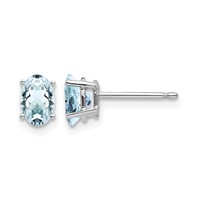 14K White Gold 6x 4mm Oval Aquamarine Post Earrings view 1