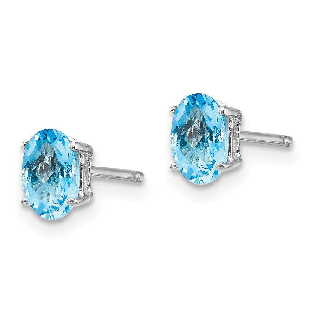 14k White Gold 6x4mm Oval Blue Topaz Checker Earrings (XE86WBC)