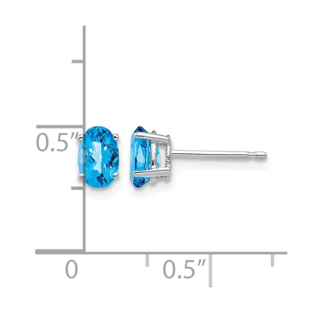 14k White Gold 6x4mm Oval Blue Topaz Checker Earrings (XE86WBC)