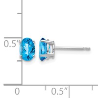 14K White Gold 6x 4mm Oval Checker-cut Blue Topaz Post Earrings view 4