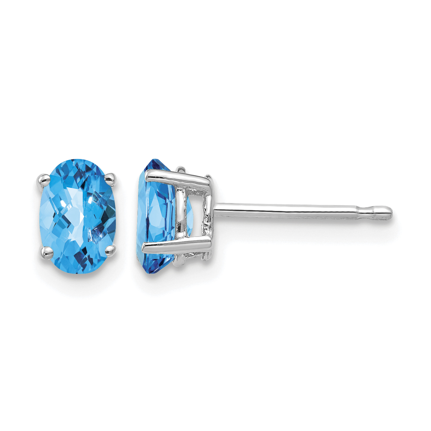 14k White Gold 6x4mm Oval Blue Topaz Checker Earrings (XE86WBC)