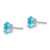 14K White Gold 6x 4mm Oval Blue Topaz Post Earrings view 2