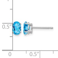 14K White Gold 6x 4mm Oval Blue Topaz Post Earrings view 4