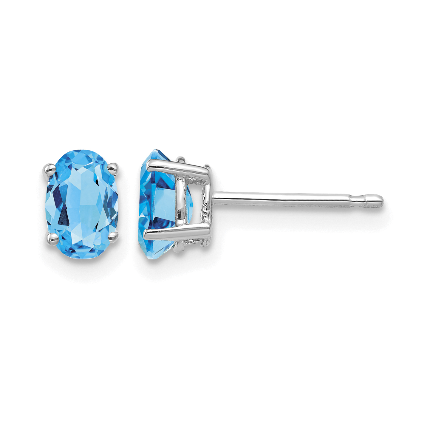 14k White Gold 6x4mm Oval Blue Topaz Earrings (XE86WBT)