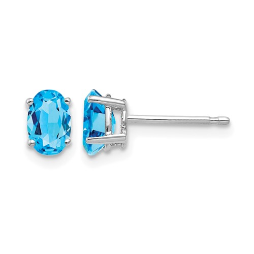 14k White Gold 6x4mm Oval Blue Topaz Post Earrings