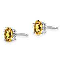 14K White Gold 6x4mm Oval Checker-cut Citrine Post Earrings view 2