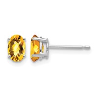 14K White Gold 6x4mm Oval Checker-cut Citrine Post Earrings view 1