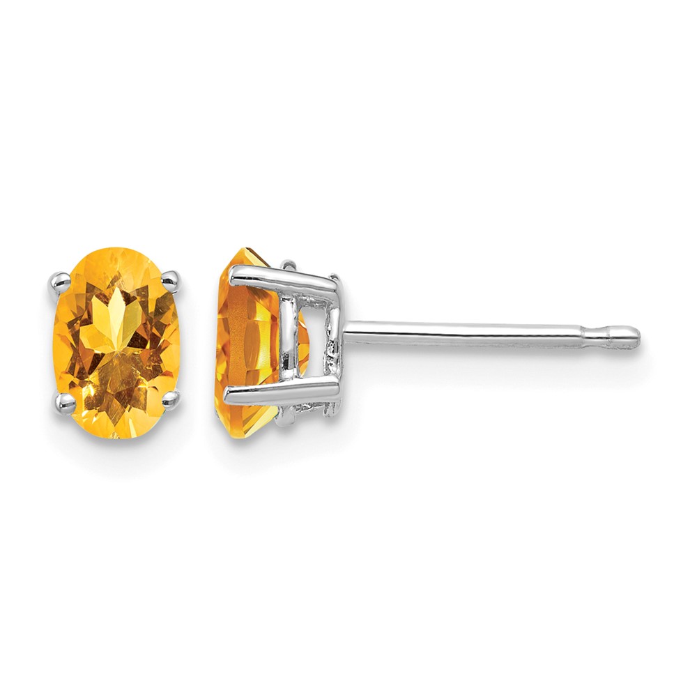 14K White Gold 6x4mm Oval Citrine Stud Earrings