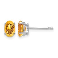 14K White Gold 6x4mm Oval Citrine Stud Earrings view 1