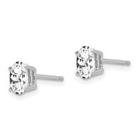 14K White Gold 6x4mm Oval Cubic Zirconia Stud Earrings view 2