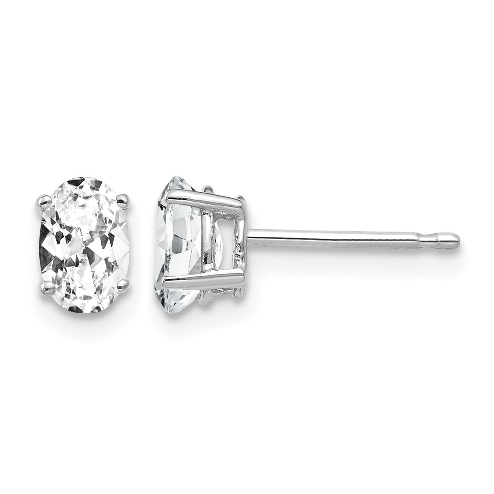 14K White Gold 6x4mm Oval Cubic Zirconia Stud Earrings