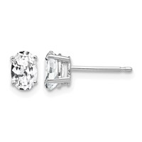 14K White Gold 6x4mm Oval Cubic Zirconia Stud Earrings view 1
