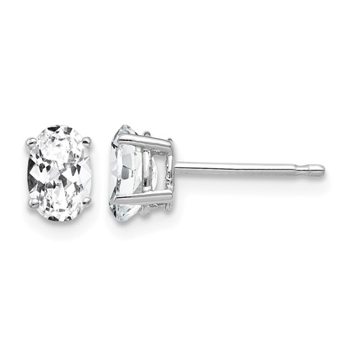 14K White Gold 6x 4mm Oval Cubic Zirconia Stud Earrings