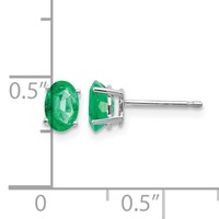 14K White Gold 6x 4mm Oval Emerald Post Earrings view 4