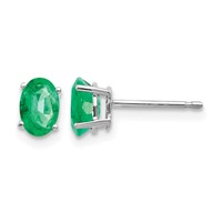 14K White Gold 6x 4mm Oval Emerald Post Earrings view 1
