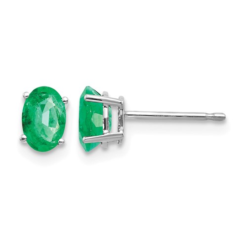 14K White Gold 6x 4mm Oval Emerald Post Earrings