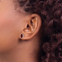 14K White Gold 6x4mm Oval Garnet Post Earrings view 3