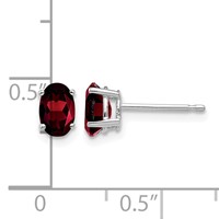 14K White Gold 6x4mm Oval Garnet Post Earrings view 4