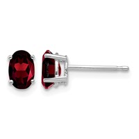 14K White Gold 6x4mm Oval Garnet Post Earrings view 1