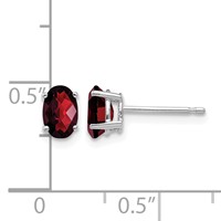 14K White Gold 6x 4mm Oval Checker-cut Garnet Post Earrings view 4